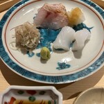 温石 - 赤むつとアオリイカのお造り