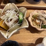 美湖楽禅 - さつま揚げ煮物とサバのポン酢かけ