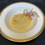 クイントカント - リゾット(+1650円)。良い米粒の硬さ。さつまいも入り。ベーコンの塩味美味しい