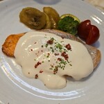 キッチン ブルー グローブ - 反対側から、マスカルポーネソースの上の赤いのは？