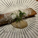 luogo - 天然鮎　春巻き　熊本赤茄子