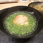 味感 ことほぎ - 毛蟹（北海道）のしんじょう　叩いたオクラ　オクラの種や筋は綺麗にとってありました。蟹しんじょうはほぼ蟹、贅沢なお椀でした。