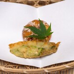 よし町 - 2024.8 軽羹揚げ（大洗産蛤、ウスヒラタケ）オクラ添え