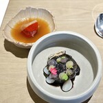 Le Du Restaurant and Wine Bar - ⑦イカとムール貝のイカ墨和え 骨髄とタイハーブのチリスープ イカ唐揚げ