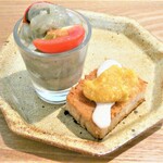 フラココ - ジャガイモとナスのココナッツ煮と大豆のテリーヌ ニンジンのペースト