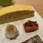 銀座 稲葉 - 出汁巻き、染め下ろし（大根おろし＋醤油）、昆布締め明太子