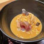 銀座 稲葉 - お造り　鯛、胡麻ダレ和え　※後で鯛茶漬けにも