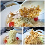 天神華都飯店 - ◆タレをかけて～～ *麺は滑らかな食感で、ごまタレと共に頂くとア～美味しい。 やっぱりこちらの「棒々鶏冷麺」は美味しいですね。(*´～｀*)