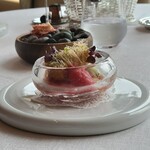 サンス・エ・サヴール - 鮎カダイフ巻きはスイカのソルベで。