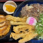 資さんうどん 博多千代店 - 肉ごぼ天うどん、ミニカツ丼セット