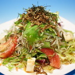 Crispy mizuna and potato salad
