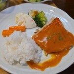 キッチン ブルー グローブ - ご飯を乗せて