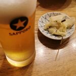 金子屋 - ガリごぼう+生ビール