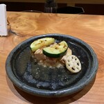 日々の料理 - 大山鶏、タマネギ、白味噌、甘酒ピュレのソース添え