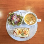 蒲田カフェ - ◆NIPPONのたまごサンド（税込500円）
◆サラダ+スープ セット（+300円）
◆KAKUMEI ブレンド（税込550円）