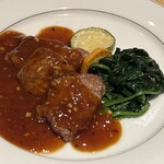 中国料理 四川 - 朱雀コースのメイン２、牛肉のピカタ、四川麻辣ソース