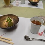 鮨 難波 - デザートニ品　フルーツ盛り合わせとプリン