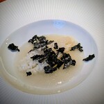 蒼 - 12か月特別肥育の地頭鶏と、一山いけすの地蛤のリゾット。こんとび海苔が美味しすぎて、大好きな一皿になりました。