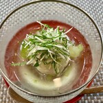 御料理 ひさまつ - 冷やし鉢 渡り蟹の真薯 冬瓜のみぞれかけ 新生姜 茗荷 大葉