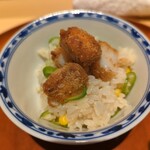 銀座 しのはら - トウモロコシ、万願寺唐辛子、鯛、ホタテフライのご飯