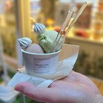 カズノリ イケダ アンディヴィデュエル 定禅寺通店 - ジェラート2種盛り。ピスタチオとジャンドゥージャ(チョコレートとナッツ)