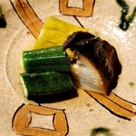 温石 - 鮑と焼き茄子 オクラの炊き合わせ