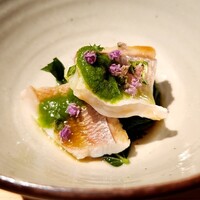 温石 - 蓮子鯛とモロヘイヤお浸しに叩いたお葱のソース