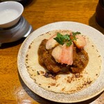 Spice Drunker やぶや - ポークビンダルーと桃のタコス、東力士にごりメスカル燗