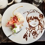 CURE MAID CAFE - いちごケーキプレート(チョコレートによるメイドさんイラスト付き)