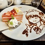 CURE MAID CAFE - いちごケーキプレート(チョコレートによるメイドさんイラスト付き)