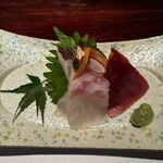 海旬 - お刺身（クエ、ヒラマサの炙り、ヤイトカツオ）