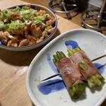 やきとりあきづき - ホルモン、ニンニク巻き