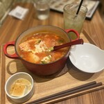 茶鍋cafe saryo - ・玄米緑茶(Cold)
・サーモンとブロッコリーのトマトチーズ茶鍋(ごはん)
・トッピング 焼きもち