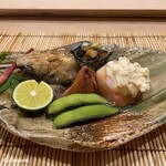 御料理 寺沢 - 夏豆､烏賊飯､白桃の白和え､栄螺の壷焼､風干しされた鮎に薑に酢橘