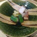 温石 - 折戸ナス、糸縒鯛の揚げ餡掛け、おくら