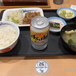 松屋 - 得朝牛皿定食 ¥390- 生ジョッキ缶¥290-（2024/08/02)
