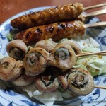 居酒屋童 - バラしそ巻、つくね