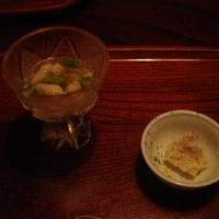 天ぷら 松 - 鱧のにこごり（左）と鱧の子（右）