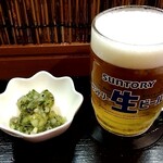 俺の中華たなか家 - 先着は「サントリートリプル生中」がサービスオツマミ「山形のだし冷奴❄」を引き連れ着卓＼(^o^)／