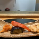 くずし割烹 樋ぐち - 幽庵焼き的な？お茄子とこのパプリカの調和が程よく