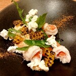 デトレゾン - 朝どりとうもろこしのババロアと天使海老♡とうもろこしの甘さを充分に味わえる♫ババロアも焼きとうもろこしもめっちゃ甘い⭐️