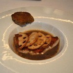 シンジコガ - 金目鯛、　紫マスタードのソース、焼きリゾット