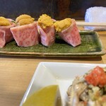 かねます - カニの身と蟹味噌越しのウニ肉巻き。急いで撮って食べる