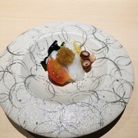 広島 鮨 まつもと - タコのしゃぶしゃぶ、黄色いのはそうめん南京