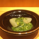 こころや - お通しの冬瓜の含め煮 モロヘイヤがけ