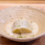 柚木元 - 2024.8 出汁を含ませた天龍村産30cmサイズていざなす 自家製胡麻餡 天龍村産青柚子