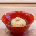 柚木元 - 2024.8 地物ウチダザリガニの剥き身入り飛龍頭 おろし生姜 ザリガニ100尾から取ったお出汁