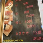 たけ江鮨 - 壁にあったメニュー表