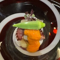 徳うち山 - ホタテ、真蛸、冬瓜、オクラ、パプリカのピューレと土佐酢のジュレ