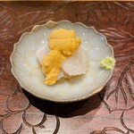 天ぷら たけうち - 玉目鯛、天草の赤うに